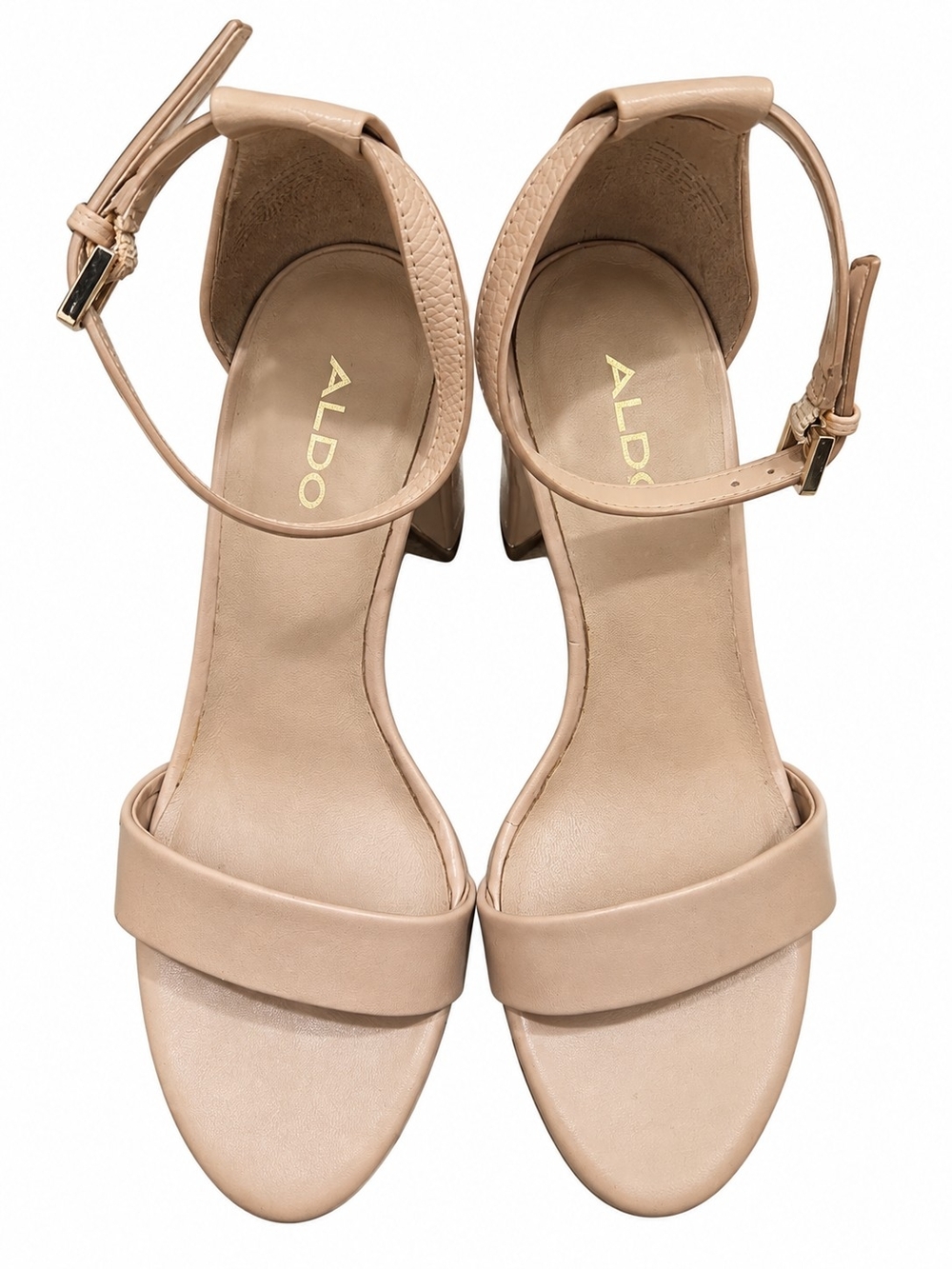 ALDO Beige Nude Ankle-Strap Block Heels
